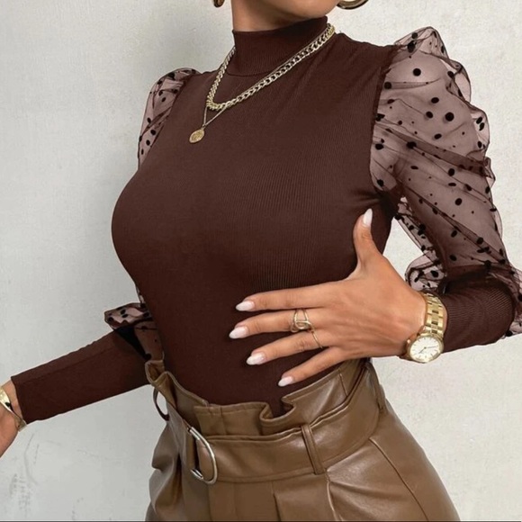 Green mesh dot sleeve bodysuit - Picture 13 of 16